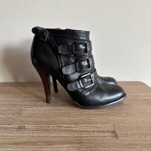 ALDO Ankle Boots Black Womens Size 8 Leather Buckles High Heel